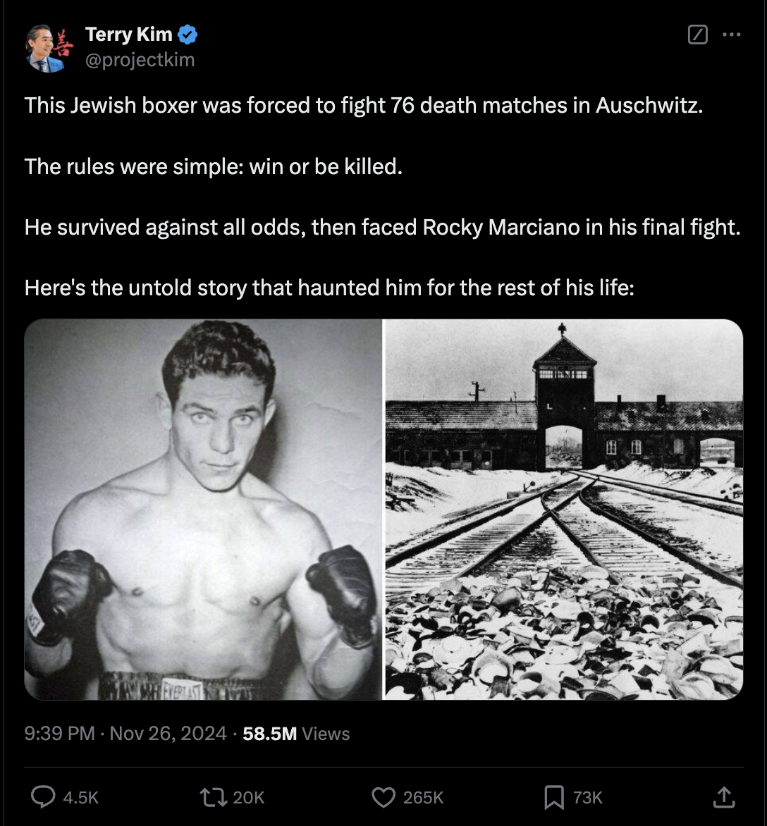 Terry Kim viral post about Holocaust survivor boxer - 58.5M views